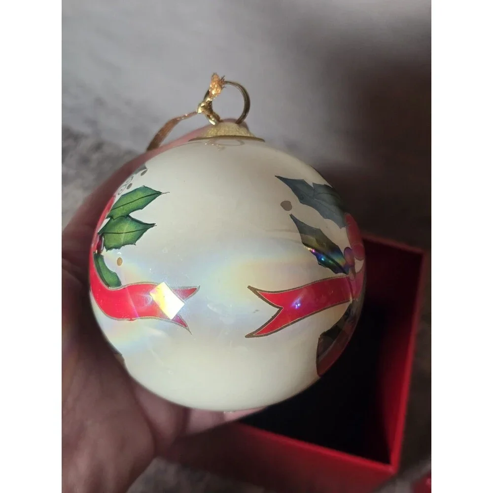 JCPenney Collector Reverse Handpainted Christmas Ornament Bells Glass Ball Box
